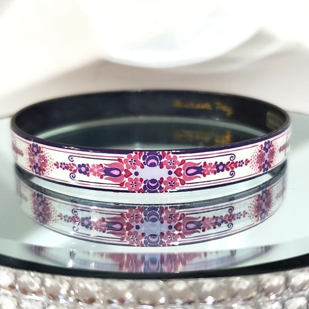 Stunning Vintage MICHAELA FREY WILLE Floral Enamel Bangle Bracelet - Picture 2 of 7